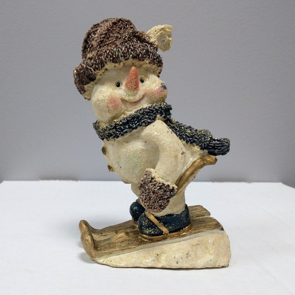 Glittery Skiing Snowman Figurine Winter Holiday Christmas Decor Sculpture